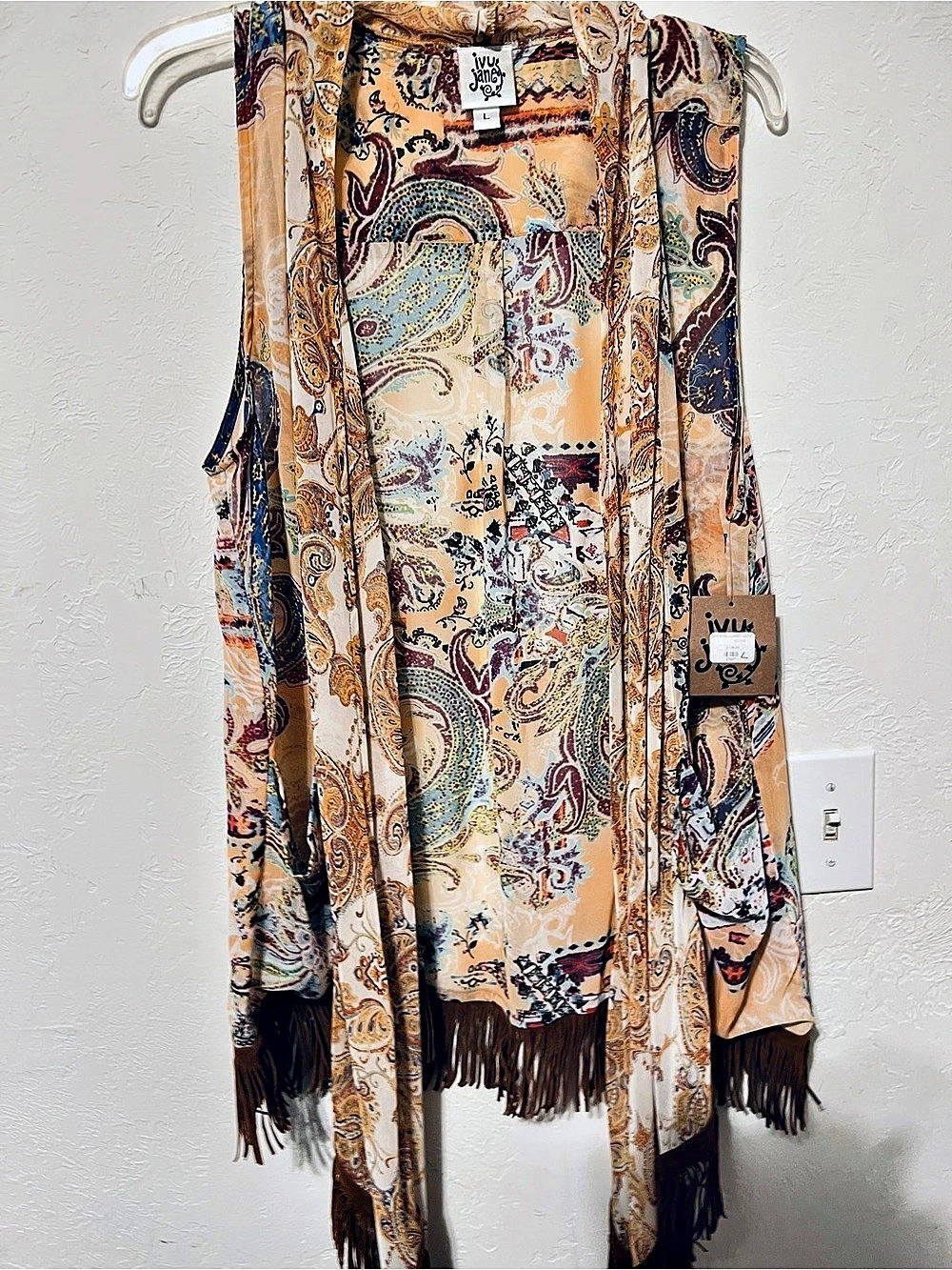 ivy jane Paisley Fringe Vest in Orange & Blue Size Large NWT